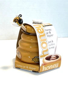 Joie Honey Miel Beehive Bee Jar Pot & Dipper Ceramic Colorful Flowers Kitchen - Picture 1 of 7
