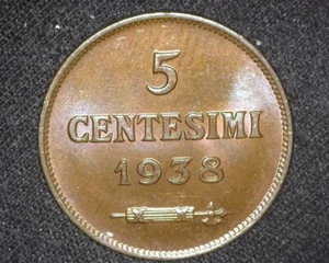 SAN MARINO 1938-R 5 CENTESIMI KM12 GEM BRILLIANT UNCIRCULATED BRN ~J78 - Picture 1 of 2