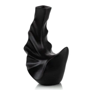 Curved Charcoal Matte Black Vase - Picture 1 of 5