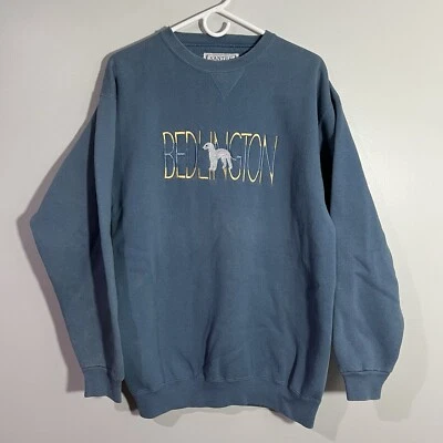 Sudadera Pullover Mediana De Colección Santee Bedlington Perro Azul Blanco Manga Larga Foto 1 de 4