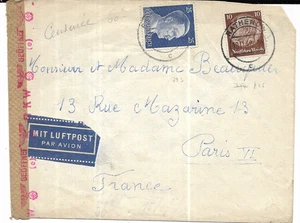 Impero tedesco n. Michel 518 + 793 come MiF da Rathenow con LuPo 18.11.1942 a Pari - Foto 1 di 2
