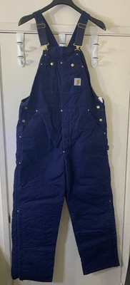 Carhartt Bib Overalls Mens Blue Duck Canvas Quilt Lined Dble Knee Leg Zips 40x34 - Image 1 of 4