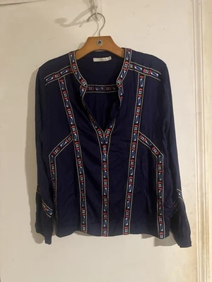 New Piper Townsen Navy Embroidered Tunic Top Blouse Womens XSmall Boho - Image 1 of 4