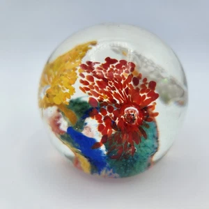 Vtg Hand-Blown Art Glass Paperweight Multicolor Bursts Air Bubbles - Picture 1 of 8