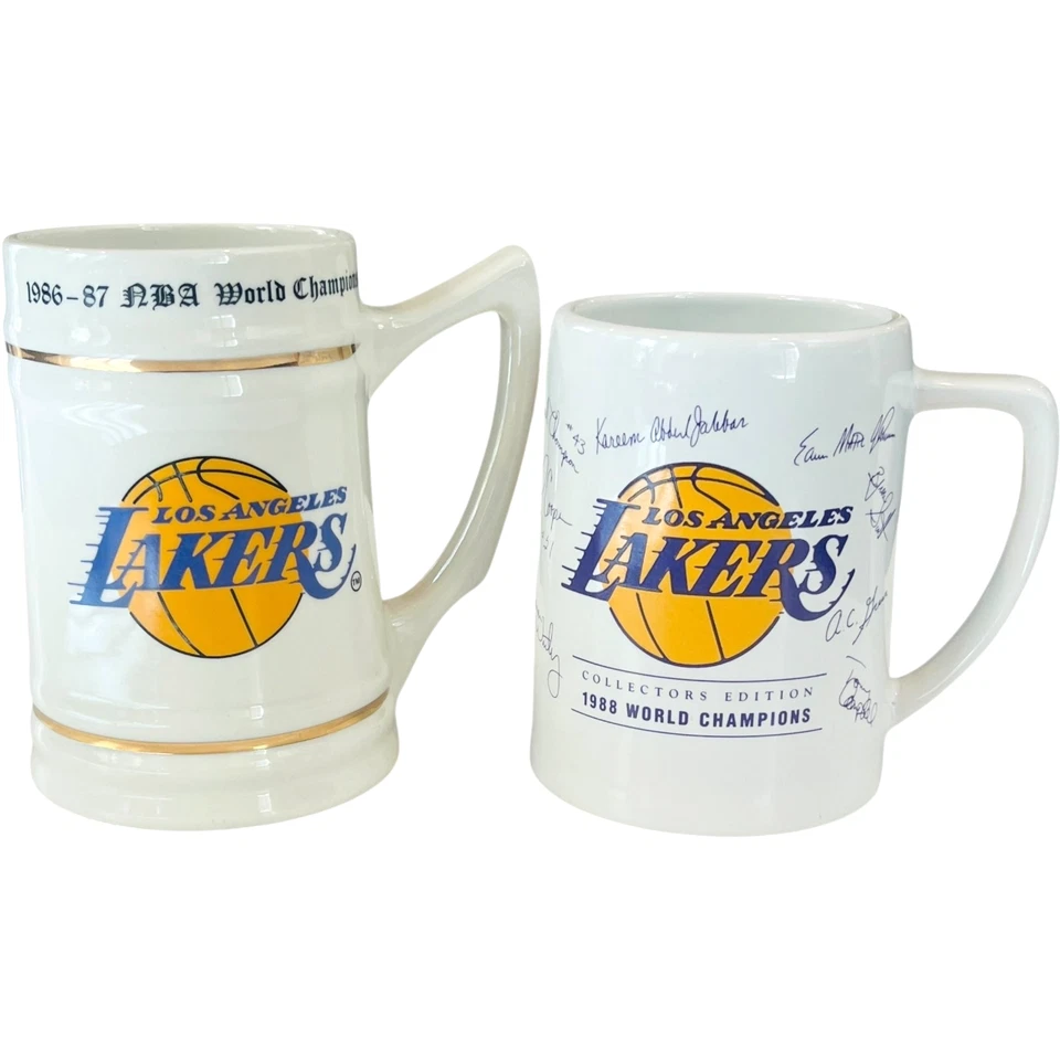 Tazas coleccionables campeones del mundo 1986-87 y 1988 de Los Angeles Lakers - LOTE de 2 Foto 1 de 4