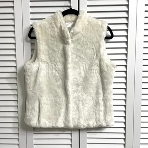 White House Black Market White Faux Fur Vest Hook & Eye Closure Women’s Sz M - Picture 1 of 14