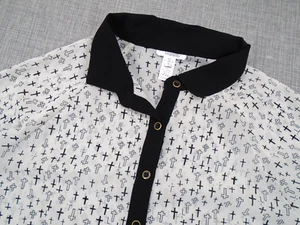 Marisol Button up Blouse with Christian Crosses Size Large Long Sleeve - Picture 1 of 13