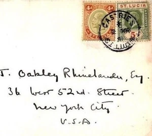ST. LUCIA Cover KGV 5s High Value Franking Air Mail USA New York1931 Y253a - Picture 1 of 6