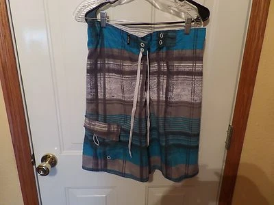 Men's Medium CARBON Blue Gray White Plaid Swim Shorts Excellent Condition - Image 1 of 2