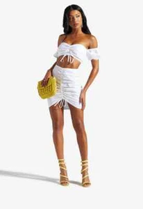 NEW Women's White Poplin Balloon Sleeve Crop Top Size Large - Picture 1 of 5