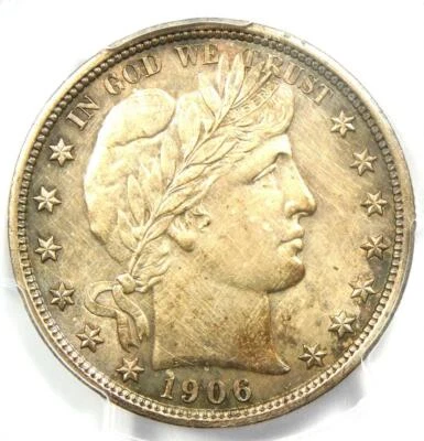 Medio dólar barbero 1906 50C - PCGS detalles sin circular (MS UNC) - ¡Moneda rara! Foto 1 de 4