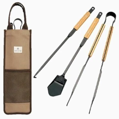 NEW Snow Peak Japan N-017R Fire Tool Set Pro Bonfire Takibi Shovel Tongs case