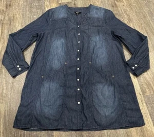 Ellos blau Denim Perlen Druckknopf Tunika Rollriegel Ärmel Größe 14/16 - Bild 1 von 6