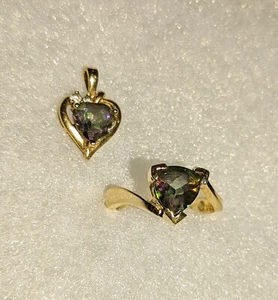 Mystic Topaz 14kt Gold Ring And Pendant - Picture 1 of 1