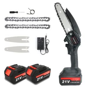 4"&6" 4000W Mini Cordless Chainsaw Electric One-Hand Saw Wood Cutter 2 Batteries - Picture 1 of 13