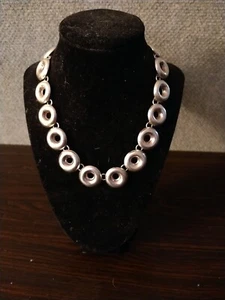 Vintage Mexican Sterling Silver Graduated Disc Link Necklace  - Picture 1 of 5