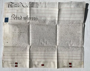 Antike 1840 zweiseitige Kalbsfellurkunde / Dokument / Vertrag / Testament - Bild 1 von 14