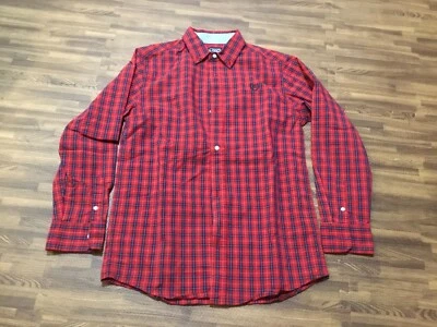 Camisa con botones Chaps para niños manga larga roja/azul a cuadros talla L 14/16 Foto 1 de 4