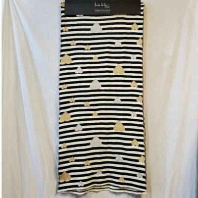 Nicole Miller Home Table runner Stripes with silver and gold hearts  - Image 1 of 3