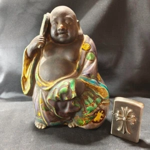Edo Periode Kutani Hotei Figur - antiker japanischer Gott des Glücks, 18,5 cm - Bild 1 von 11