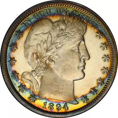 1894 Proof Barber Half Dollar PCGS PR64, Amazing Peripheral Tone, Eye Appealing! - Image 1 of 4