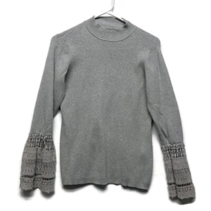 Who What Wear Mock Turtleneck Top Gray Womens XL Crocheted Bell Sleeves - Picture 1 of 7