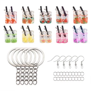 Glass Imitation Juice Bottle Pendants  Keychain Ring Earring Hooks For DIY Craft - Picture 1 of 12