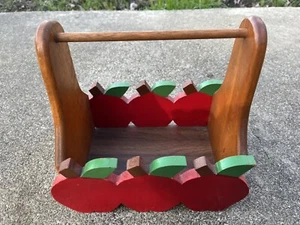 Wooden Apple Shaped Storage Container Basket Classroom Vintage - Picture 1 of 12