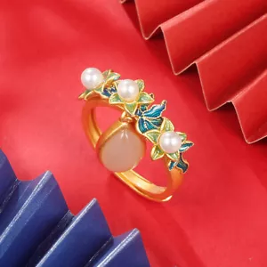 Juego de plata S925 anillo de apertura natural Hotan jade jazmín flor joyería - Imagen 1 de 3