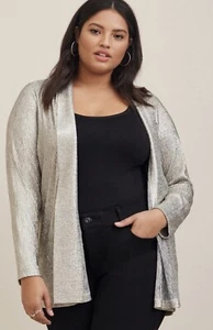 NWT Torrid Ladies Plus Sz 2 Shiny Silver Knit Metallic Blazer Open Front 2X - Picture 1 of 8