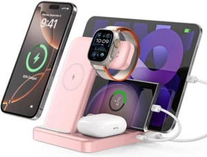PINK Intoval 5-in-1 Charging Station Iphone/Android Phone Watch Tablet Headphone - Picture 1 of 6