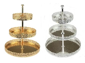 3 Tier Gold Silver Plated Metal Cake Stand Paandan Tray Tea Party Tray Stand - Picture 1 of 17