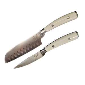 Emeril 2 Piece WHITE Knife Set 5" Santoku 3.5" Paring Forged Steel Emerilware - Picture 1 of 11