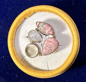 4 Gemstone Statement  Ring 925 Silver Size 8  - Picture 1 of 5