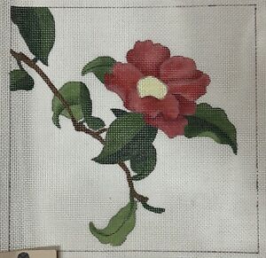 DEDE Red CAMELLIA Handpainted Needlepoint Canvas 452 Floral Flower Green Leaves