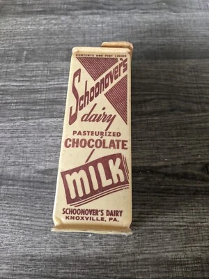 SCHOONOVER'S DAIRY KNOXVILLE PA VINTAGE CHOCOLATE MILK WAXED CONTAINER NEW RARE - Image 1 of 4