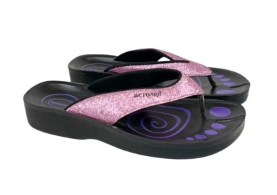AEROSOFT Sandals Women's 9 Gliteratti Pink Black Flip Flop Comfort Shoes Sparkle - Image 1 of 4