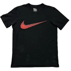 The Nike Tee Mens Medium Black Red Swoosh Crew Neck Shirt - Picture 1 of 18
