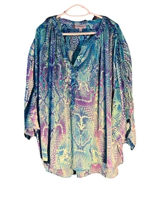 Jennifer Lopez Top Women 3X Multi Snake Print Dolman Batwing Sleeve Button Front - Image 1 of 4