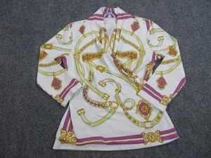 J McLaughlin Pullover Womens Small White Purple Gold Equestrian Print Top Blouse - Picture 1 of 10