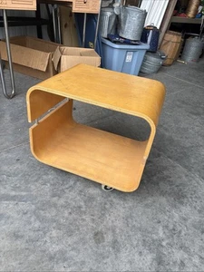 MCM Danish Industrial Bentwood Cube Table Rolling Stand End Table - Picture 1 of 9