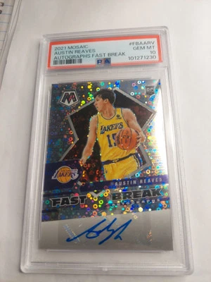 Austin Reaves RC Auto 2021-22 Panini Mosaic Fast Breaks Disco PSA 10 GEMA COMO NUEVO Foto 1 de 2