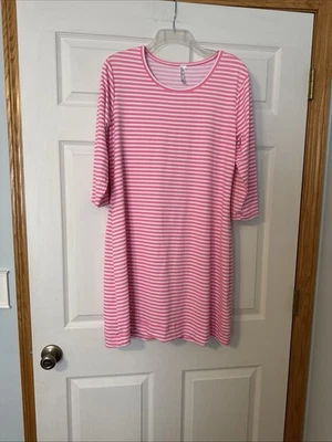 Lulu B Pink/White Striped 3/4 sleeve Dress Size Large - Image 1 of 4