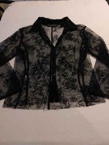 Y2K Express  Whimsigoth Dark Romantic Sheer Mesh Top Size 3/4 XS  Black  Floral - Picture 1 of 9