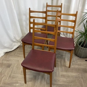 Schreiber Dining Chairs Set Of 4 Mid Century Modern Vintage Teak Ladder Backs - Picture 1 of 15
