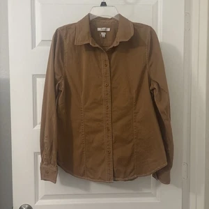 Madewell Darted Button-Up Shirt Chino Fallen Timber Tan SZ 12 100% Cotton Fitted - Picture 1 of 13