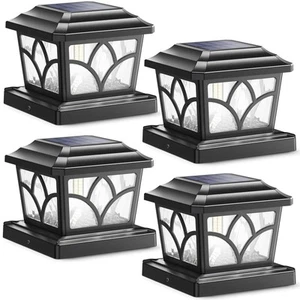 Solar Post Cap Lights Outdoor 4 Modes 40 LEDs Aluminum Glass Fence Post Light... - Picture 1 of 6