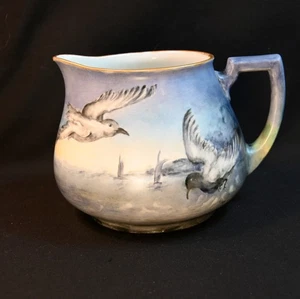Bavaria H&Co Heinrich Cider Pitcher 12 Cup Seagulls Boats Blue w/Gold 1911-1939 - Picture 1 of 19