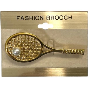 Jw948 - Großhandel Menge 12 - Tennisschläger mit Perlen Ball Brosche - Neu - Bild 1 von 8