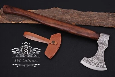 CUSTOM HANDMADE D2 STEEL HUNTING  AXE WITH PREMIUM LEATHER COVER, BEST GIFT - Image 1 of 4